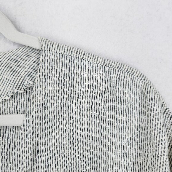 FLAX Jacket Womens Large Gray Jeanne Engelhart Linen Striped Button Front V Neck - Picture 3 of 11